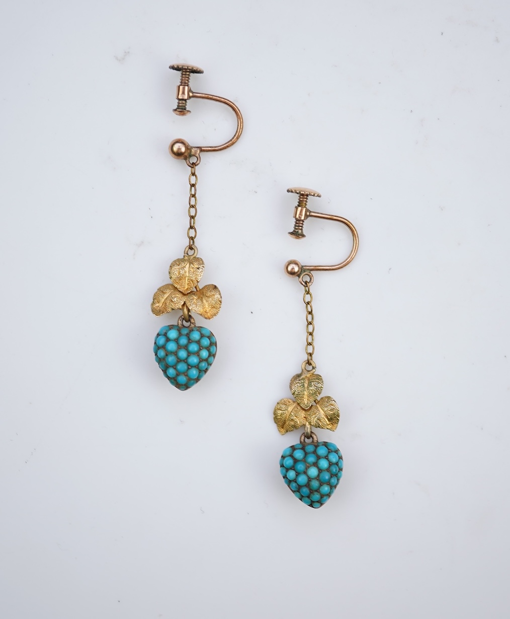 A pair of turquoise locket earrings, mid 19th century and later